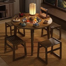 楠竹正方形圆桌多边形商用火锅桌电磁炉一体家用桌子现代简约餐桌