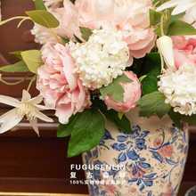 复古森林冰裂釉做旧青花唐三彩陶瓷花瓶花组合花束家居软装饰