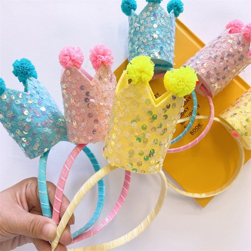 Children Full-Year Birthday Tassel Cap Party Yellow Crown Decorative Hair Bands DIY Crown Birthday Photography Accessories Wholesale