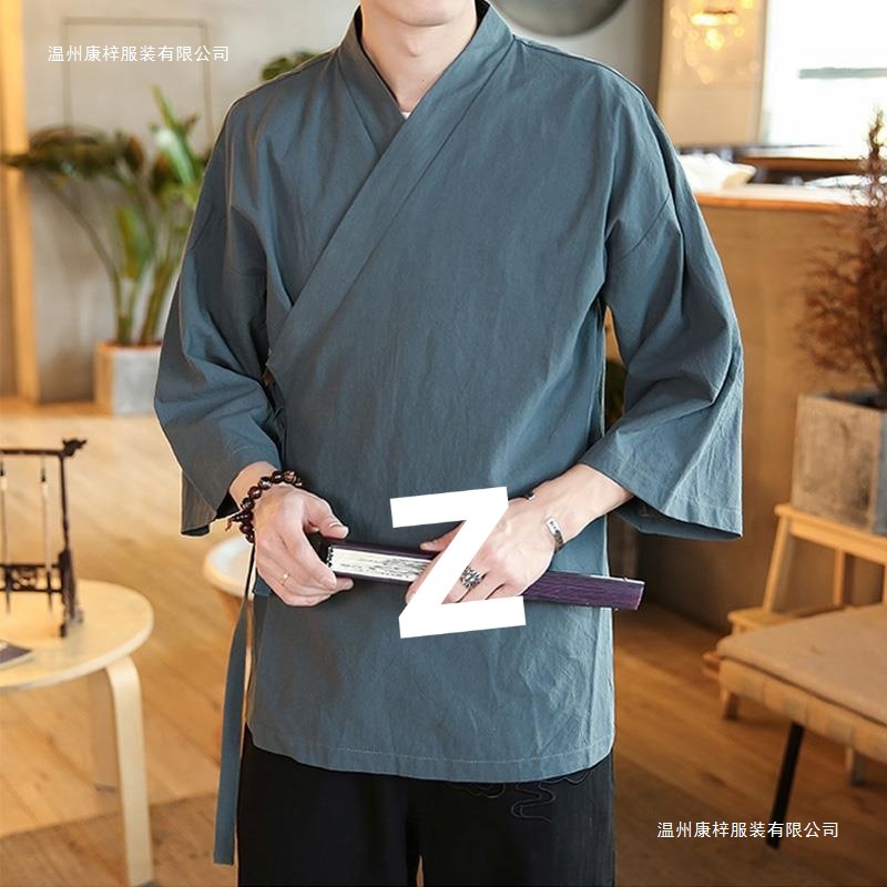 汉服男士古装道袍中国风汉服男秋古唐朝古风禅修七分袖开衫外套潮