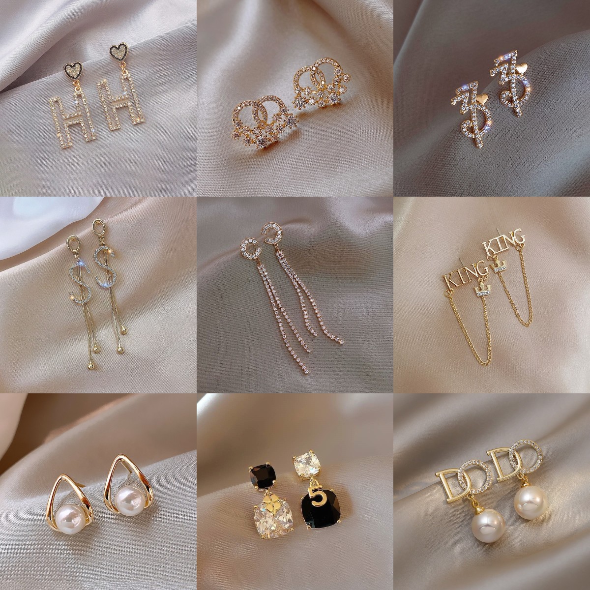 Sterling Silver Needle Vintage Pearl Earrings Women Letter Classic Style All-Match Stud Earrings Simple Silver Pin Earrings Wholesale Female