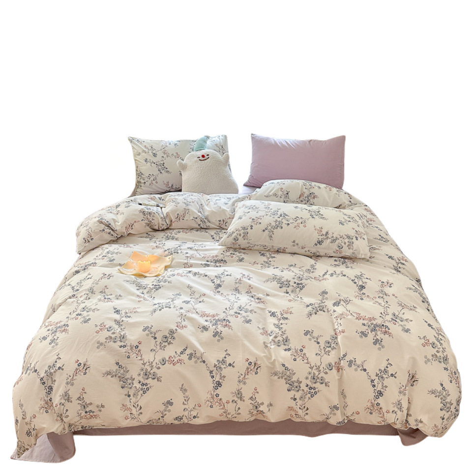 Spring New 60 Cotton Four-Piece Set Simple Small Floral Cotton Bed Sheet Quilt Cover Three-Piece Bedding Set