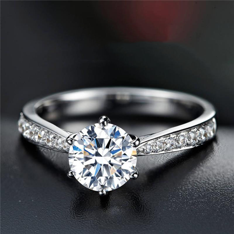 莫桑石钻戒女纯银经典时尚六爪一克拉60分钻石戒指女群镶奢华