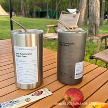 美式拿铁咖啡杯不锈钢304保温杯咖啡杯户外露营水杯双饮盖吸管杯