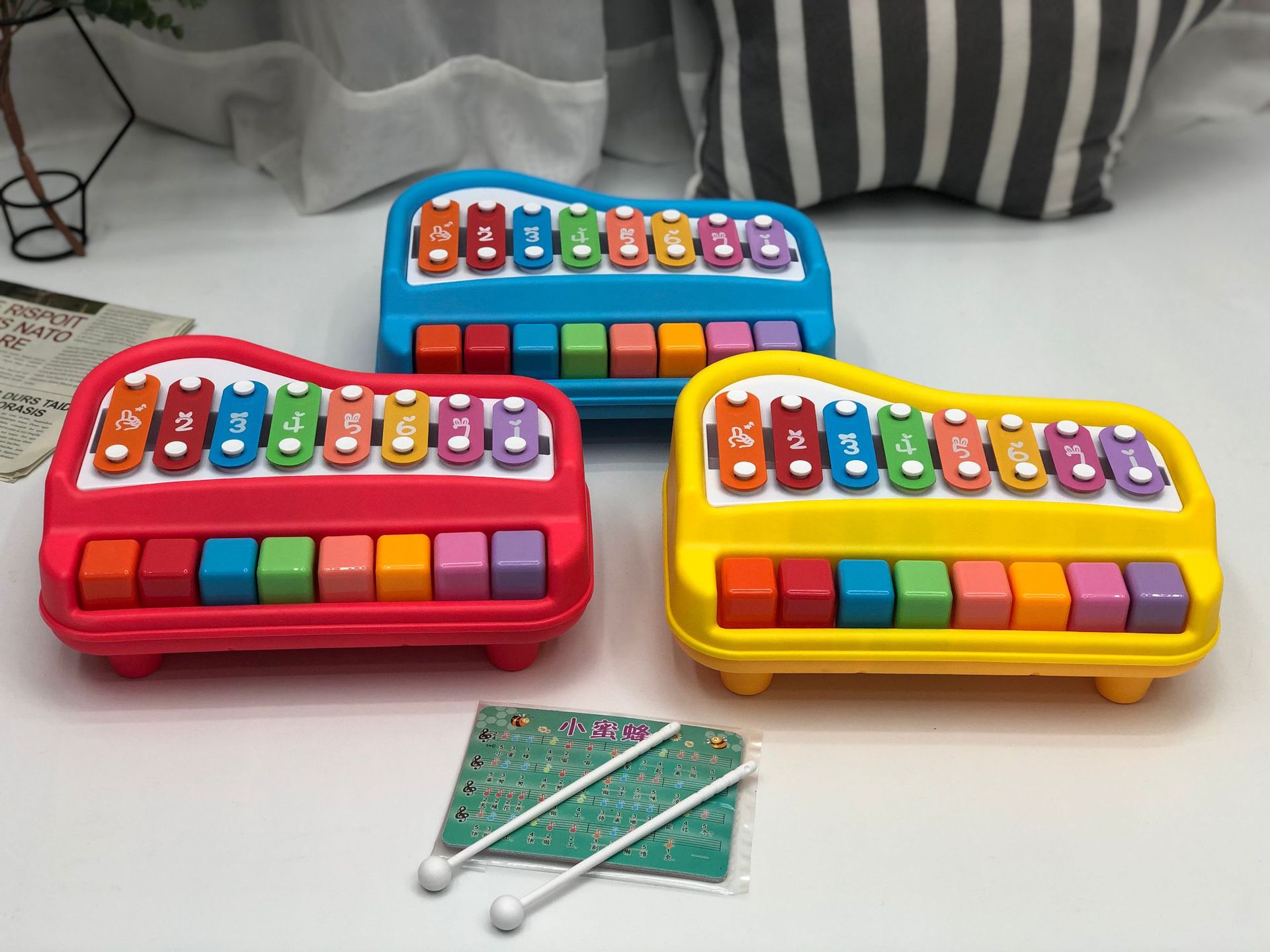 宝丽儿童八音阶手敲琴欢乐大木琴婴幼儿音乐益智启蒙玩具