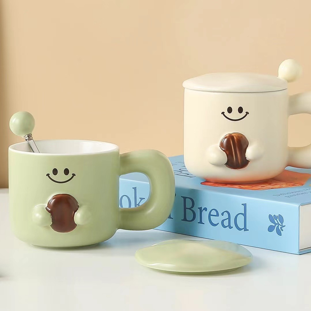 可爱杯子表情陶瓷马克杯情侣杯礼品伴手礼物办公室咖啡杯浮雕水杯