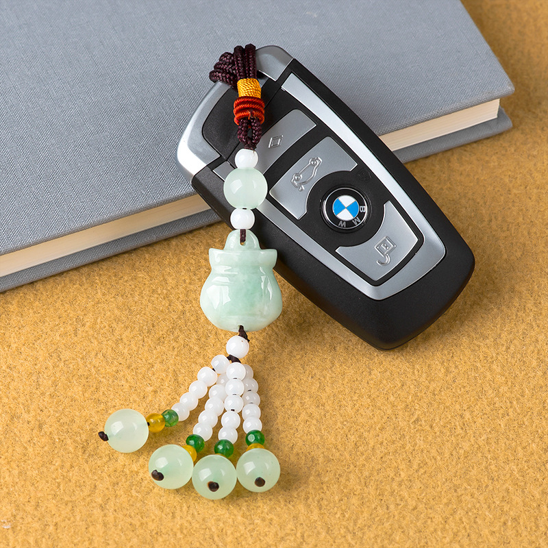 原创天然a货翡翠元宝葫芦貔貅福袋中国风玉石汽车钥匙扣包包挂件