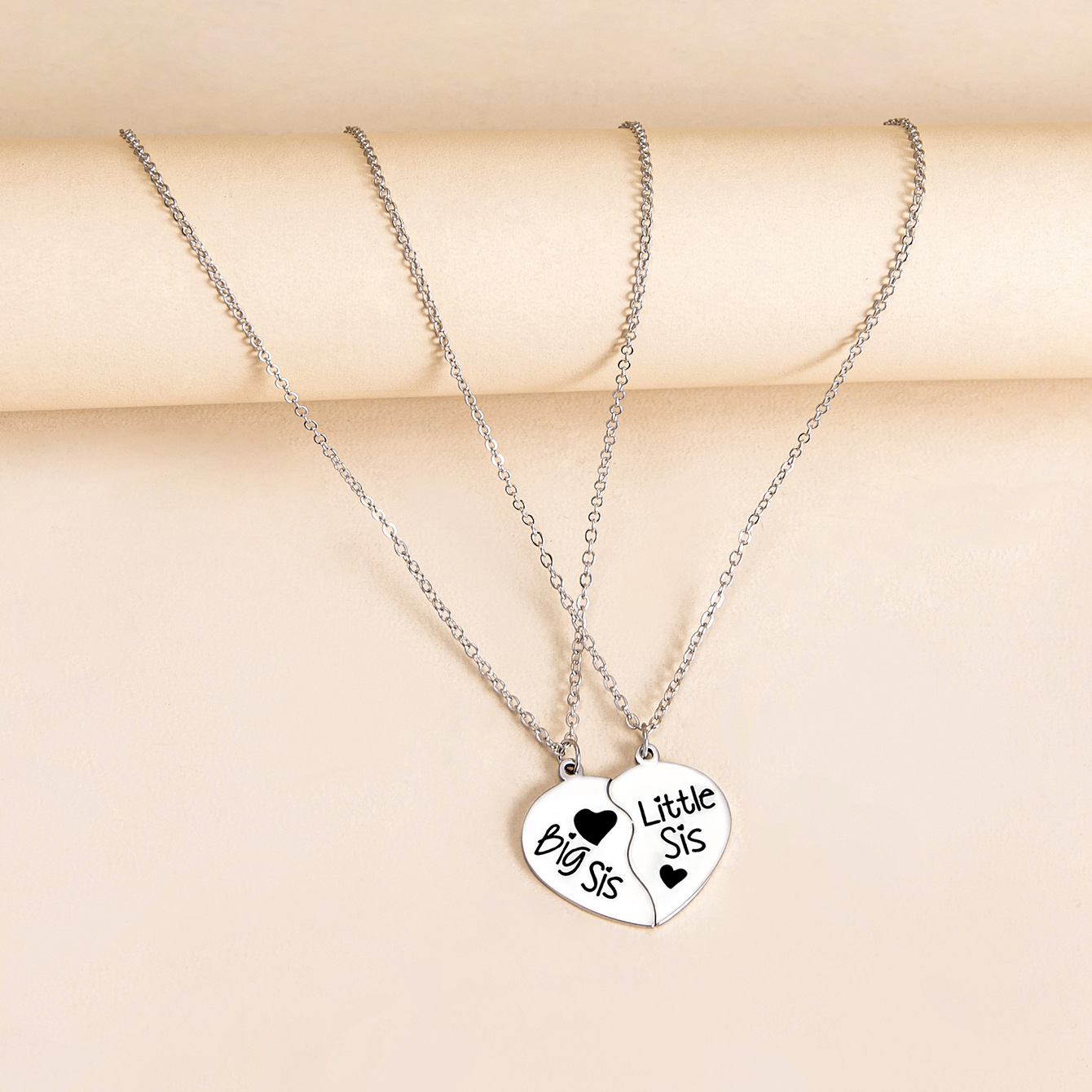 好姐妹两半心项链 连体不锈钢项链 双层吊坠 可两用