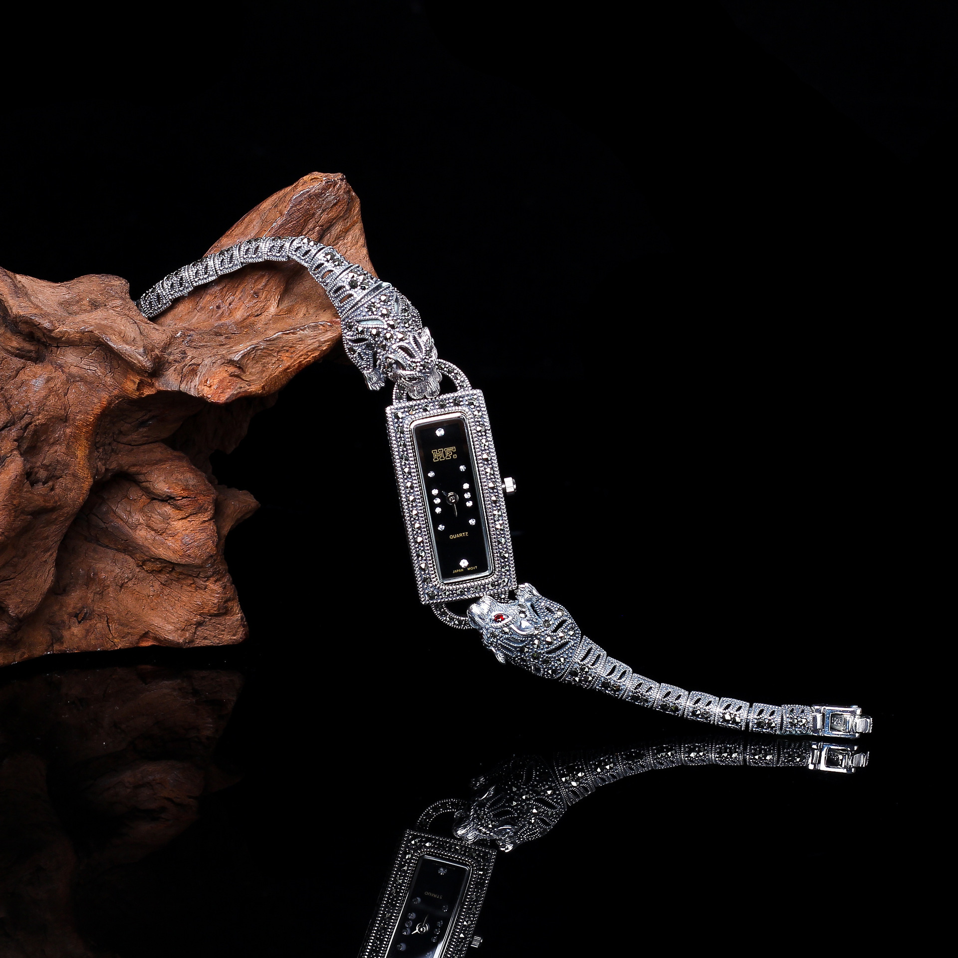 人品银品s925纯银饰品泰国精工工艺手饰泰银女士豹子手链手表