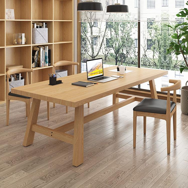 北欧书房全实木书桌 长条多人洽谈办公桌 工作室商用大板电脑桌椅