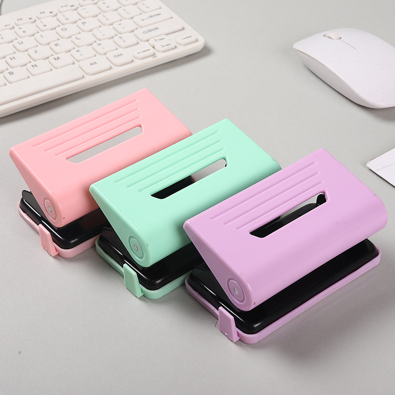 Macaron Color round Hole Metal Punching Machine Office Supplies Manual Labor-Saving Double Hole Loose Spiral Notebook Puncher with Measure Gauge