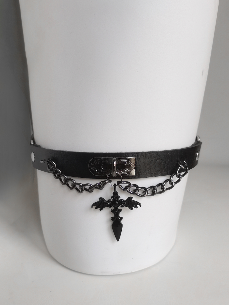 原宿y2k甜酷辣妹腿环暗黑十字架大腿圈桃心腿链哥特式亚比cos腿饰