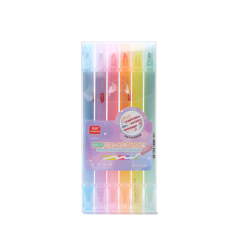 Hd24 Erasable Fluorescent Pen Set Hand Account Illustration DIY Painting Graffiti 6-Color Double-Headed Erasable Highlighter