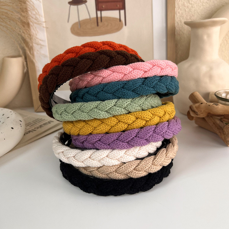 糖果色毛线发箍手工编织麻花辫头箍细发卡少女压发发饰日韩头饰品