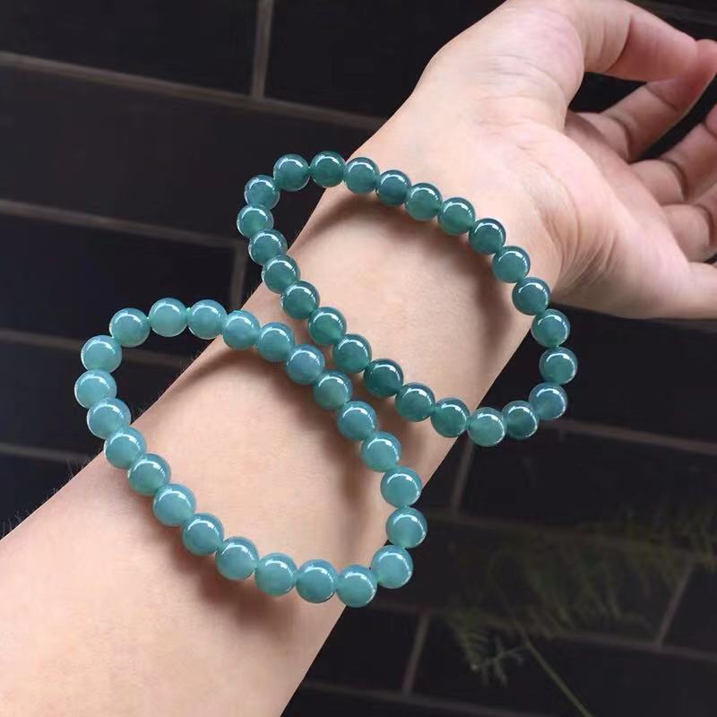 翡翠a货老料冰种蓝水冰透水润圆珠手链手串男女款送证书一件代发