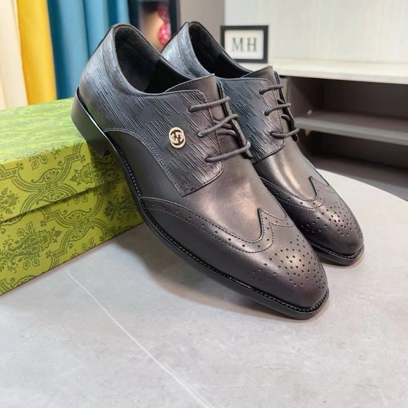 欧洲站新款欧美大牌广州真皮轻奢古琦高端男士正装商务皮鞋-阿里巴巴