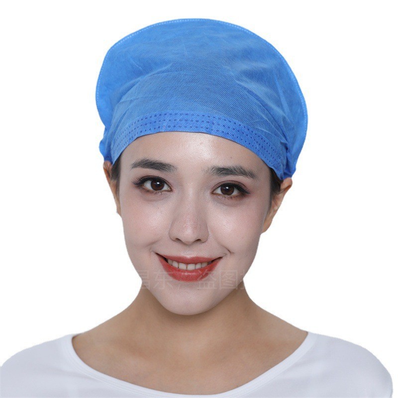 昌东一次性帽子护士圆帽35克sms无纺布蓝色半橡筋医生帽圆顶帽