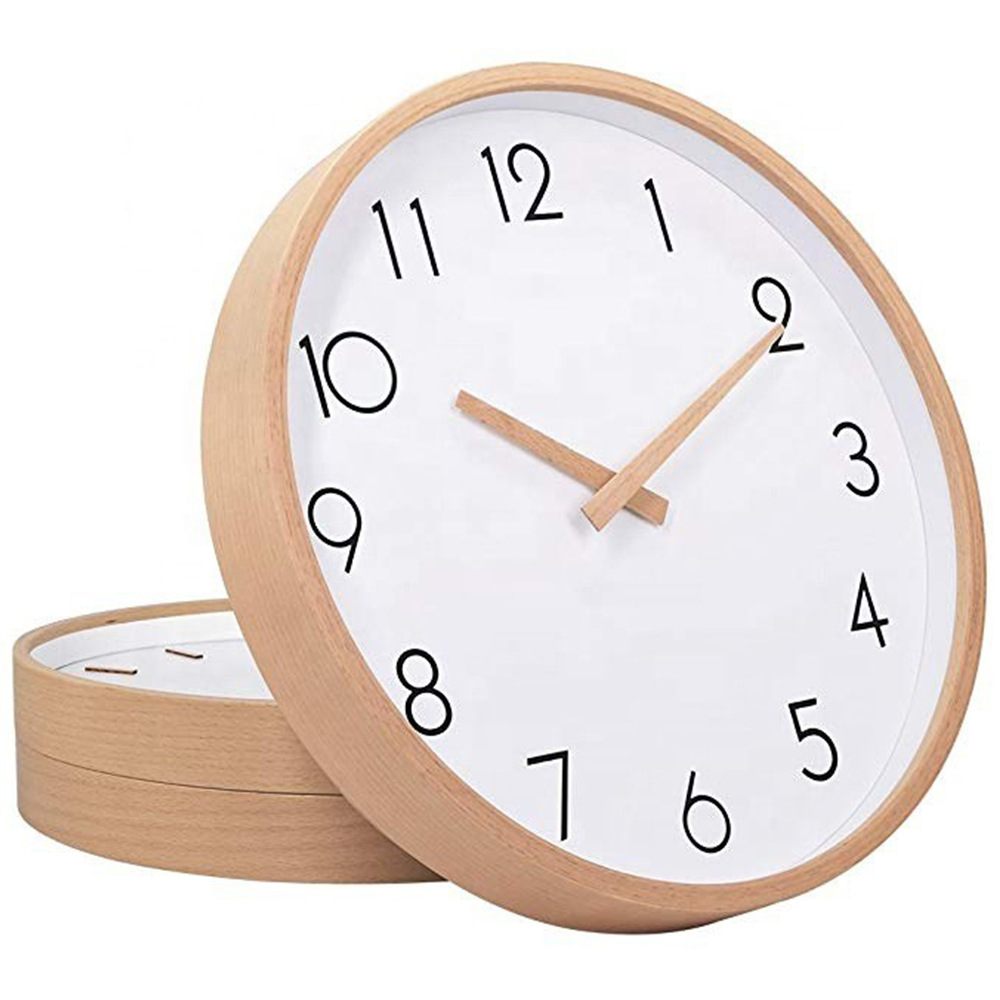 E-Commerce Cross-Border Hot Solid Wood Mute Scanning Simple Design Artistic Clock Nordic Wooden Clock Wooden Wall Clock