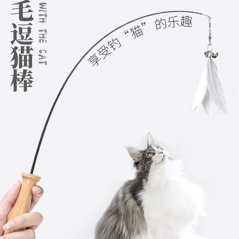 新款逗猫棒木柄鹅毛铃铛耐咬猫咪新宠解闷自嗨玩具套装猫咪用品