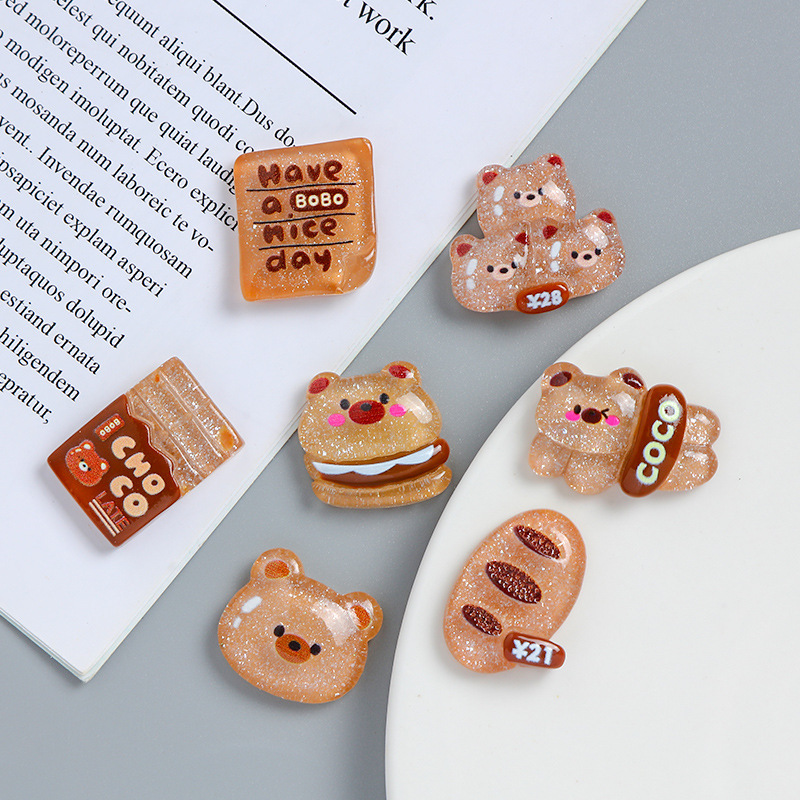 Cartoon Cute Bread Bear Cream Glue Phone Case DIY Material Package Handmade Hair Accessories Resin Accessories