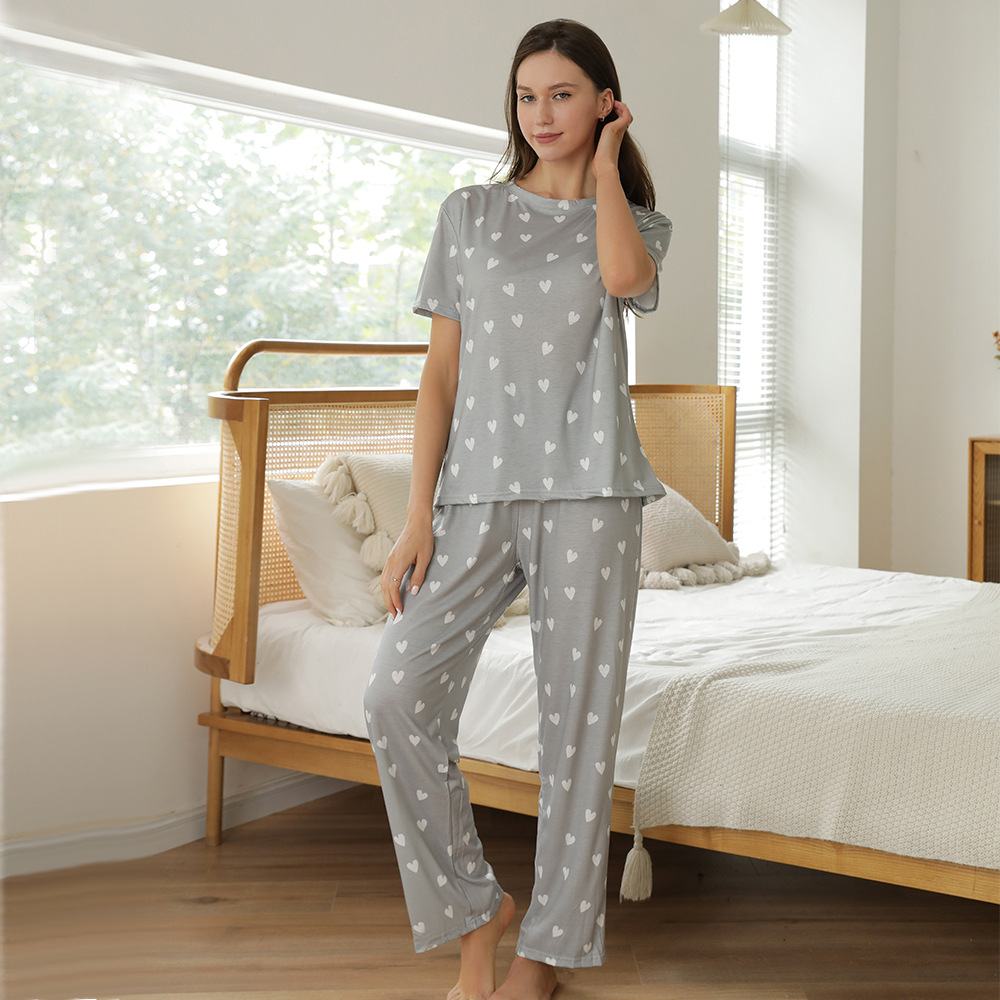 European and American Printed Homewear Summer Cross-Border Women's Careful Short Sleeve Loose Elastic Trousers Pajama Pajamas Suit