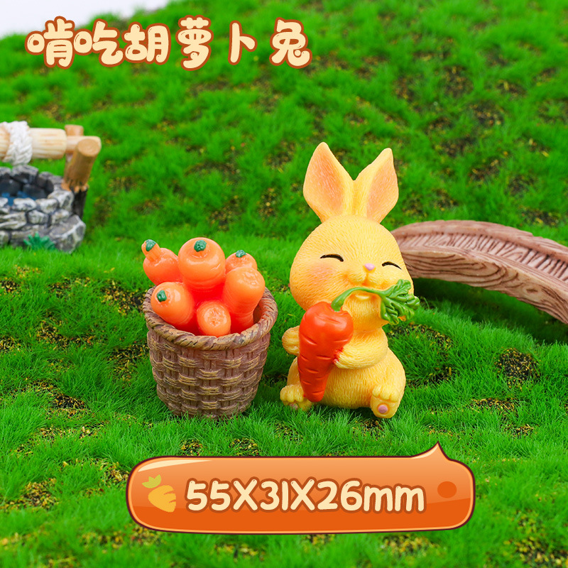 Resin Crafts Creative Cartoon Cute Hug Radish Small Yellow Rabbit Grass Landscaping Decoration Micro Landscape Simulation Ornaments