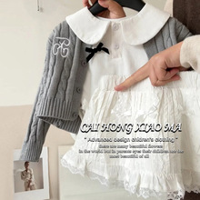 韩国童装2024春装新款女童学院风套装儿童洋气针织开衫花边半身裙