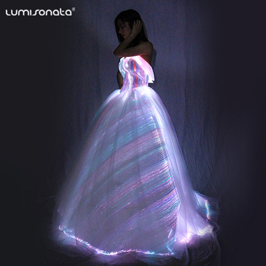 发光婚纱创意星空夜光光纤婚纱新娘结婚新款礼服变色智能app控制