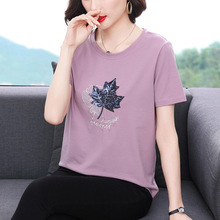 大码宽松显瘦短袖T恤女2023夏季新款韩版时尚中年妈妈刺绣上衣