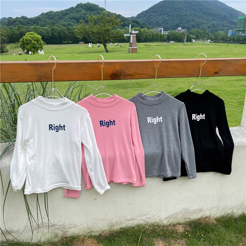 韩版童装儿童上衣2022春秋男女童半高领打底衫中小童字母长袖t恤