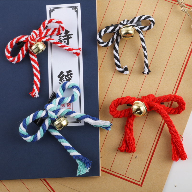 代发手工日系和风巫女红绳铃铛发夹 汉服古风红绳发饰 双马尾发饰