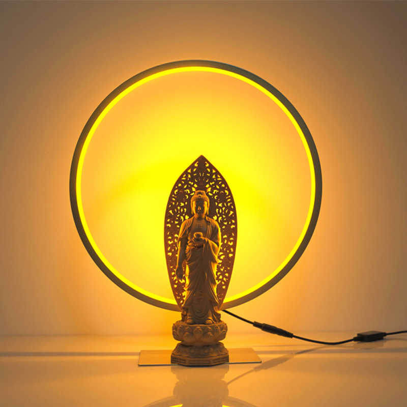 佛龛灯圆形佛像背景灯金黄色背板佛堂神台背后佛光圈佛龛装饰
