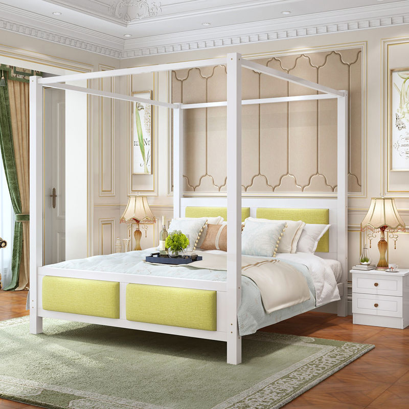 美式乡村实木床架子床四柱床软包床客栈床