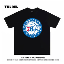 NBA76人队恩比德球员220g纯棉抖音品质宽松版篮球T恤白/黑M-3XL