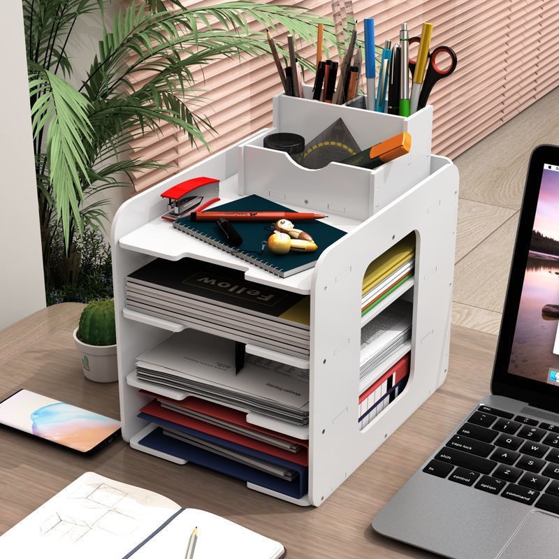 Wholesale File Box Stationery Multi-Layer Book Stand Storage Rack Office A4 Material Bookshelf Desktop Folder Storage Rack