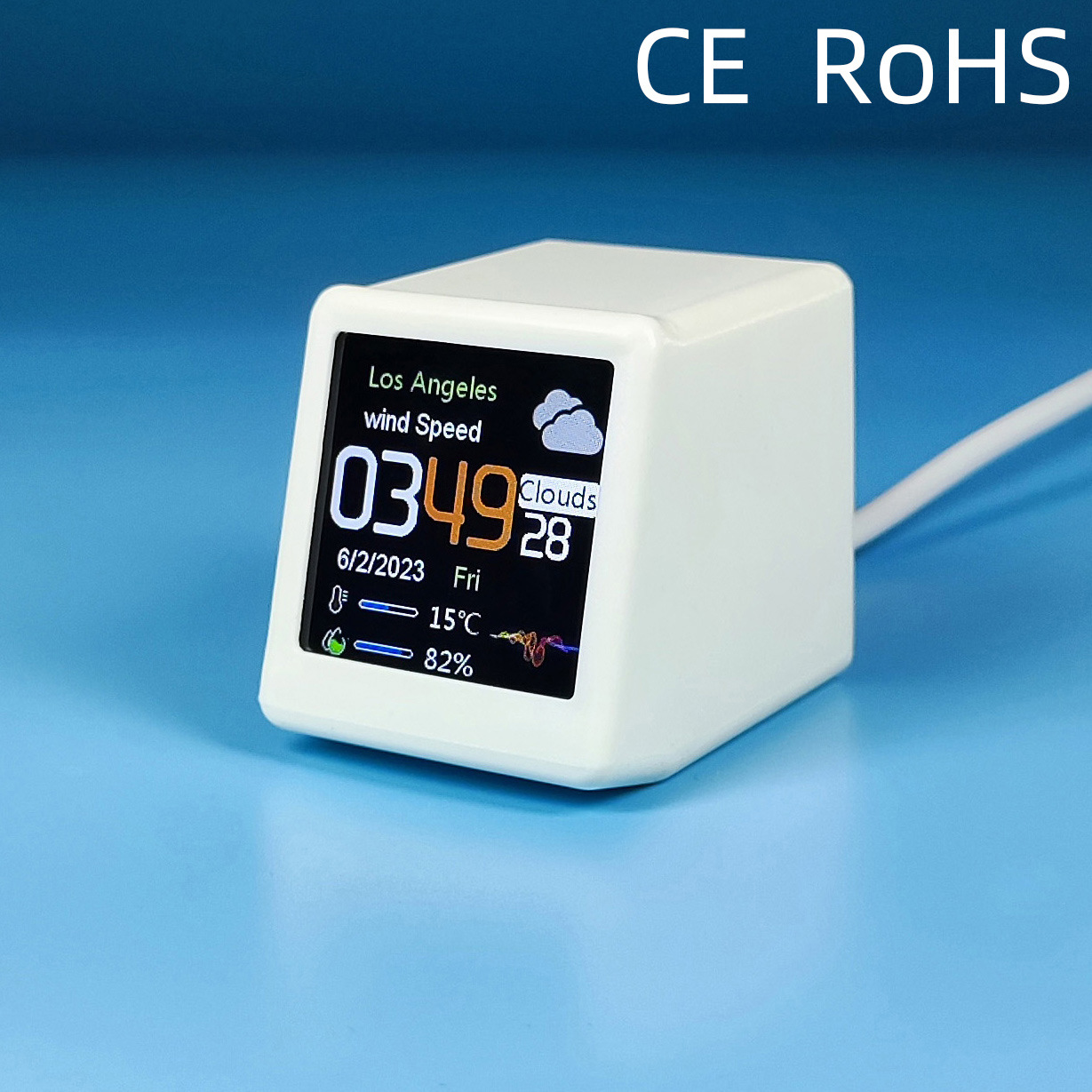 2023 new product exclusive for cross-border weather station wifi smart table clock weather small tv creative digital ornaments