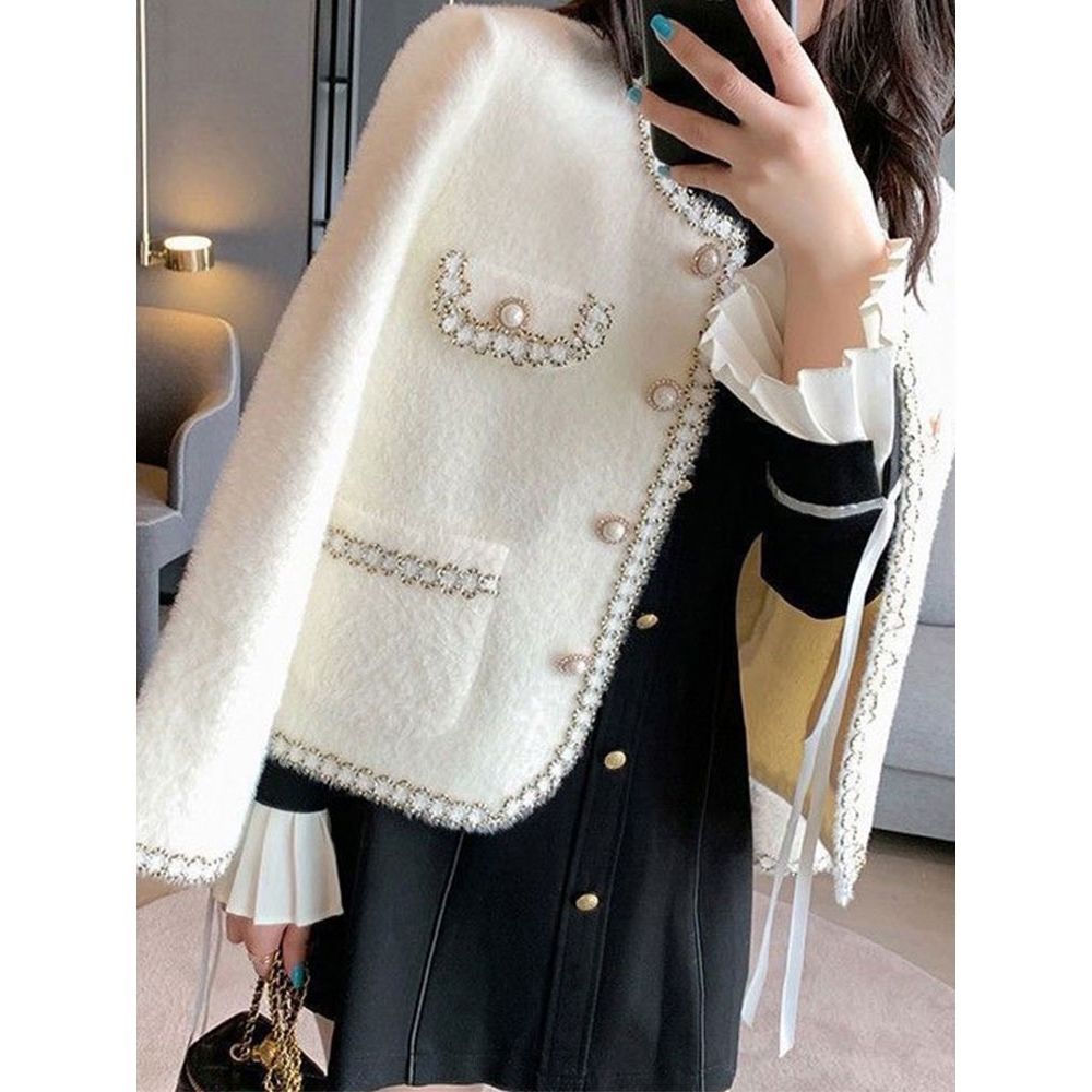 23 New Women's Clothing French Style Classic Style Outerwear Cardigan Jacket All-Matching Short Mink Velvet Coat Women's Spring Autumn and Winter