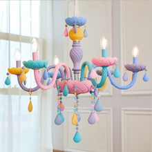 蜡烛水晶吊灯欧式家装彩虹女孩公主儿童房卧室马卡龙创意欧式吊灯