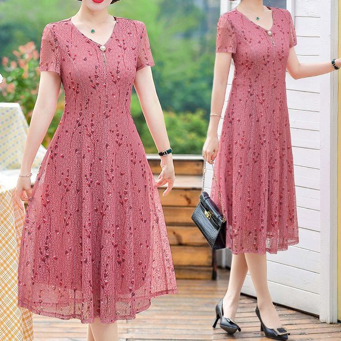 w繧2妈妈夏装裙子40-50岁中老年女装高贵中年女士雪纺夏天连衣裙