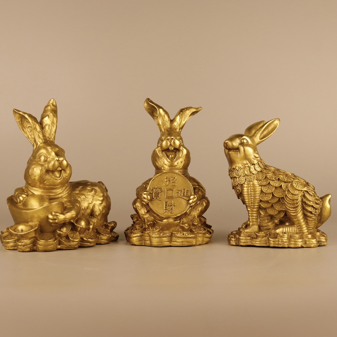 纯铜兔子摆件精工兔年大吉元宝兔金钱兔招财进宝兔家居客厅装饰品