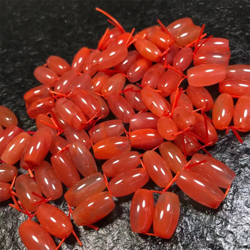 厂家批发天然川料南红玛瑙桶珠火焰纹冰飘红diy配饰文玩直播货源
