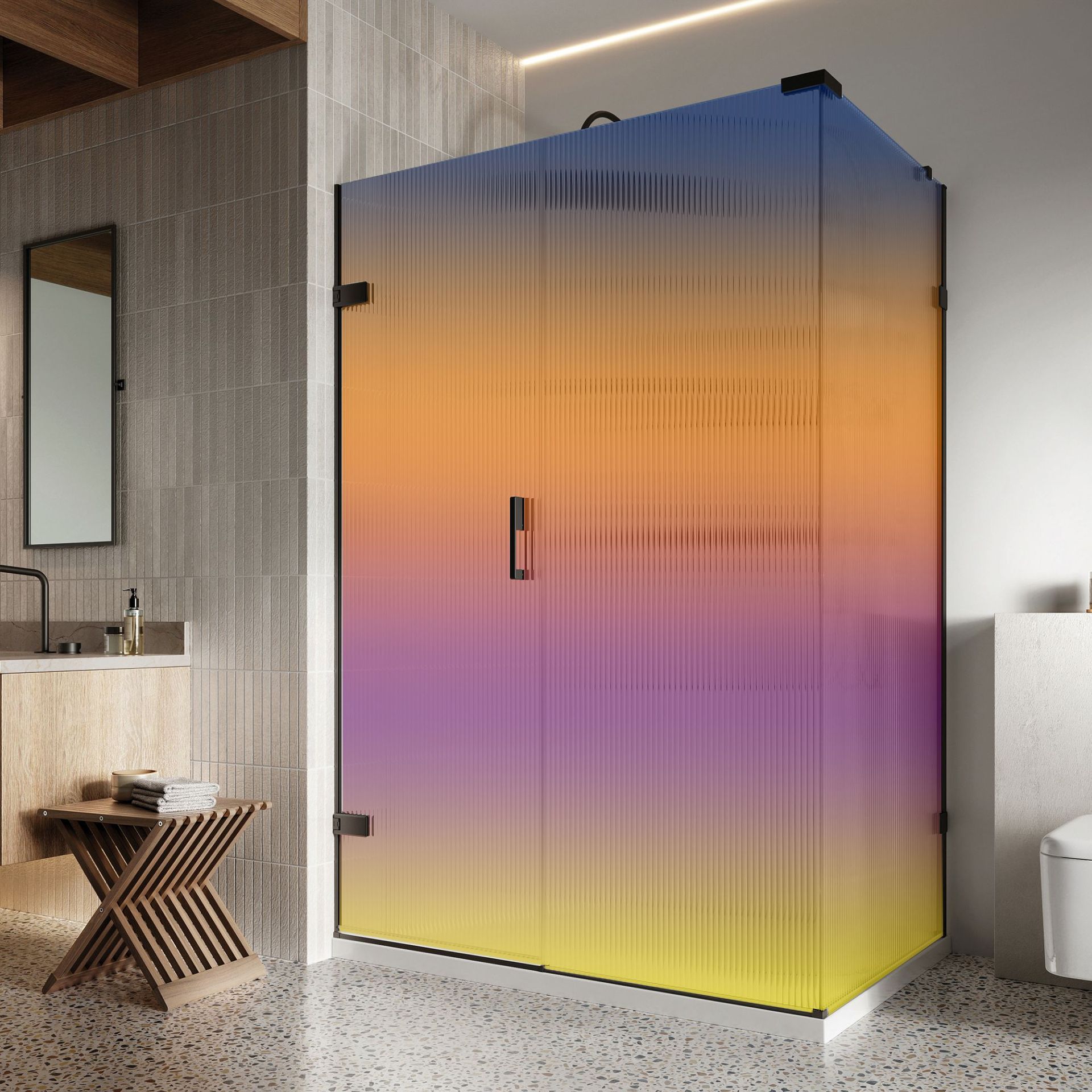 方形简易沐浴房洗澡玻璃门 卫生间隔断干湿分离彩虹淋浴房玻璃