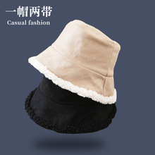 韩国帽子女冬季鹿皮绒渔夫帽冬天韩版羊羔毛加绒盆帽毛绒水桶帽