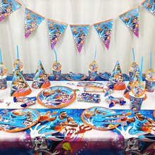 卡通灌篮儿童生日派对用品 纸盘 纸杯蛋糕餐具套装 桌布 拉旗装饰