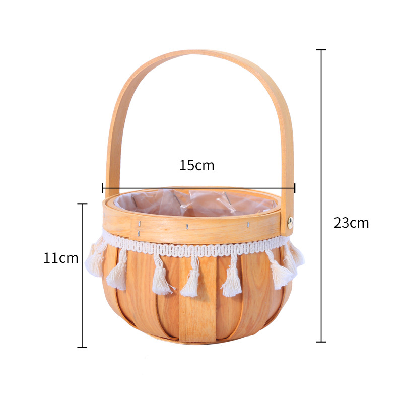 Bamboo Woven Wooden Basket Festival Flower Basket Flower Device Willow Woven Hand-Held Small Flower Basket Woven Flower Arrangement Basket Hand Gift Noble Basket