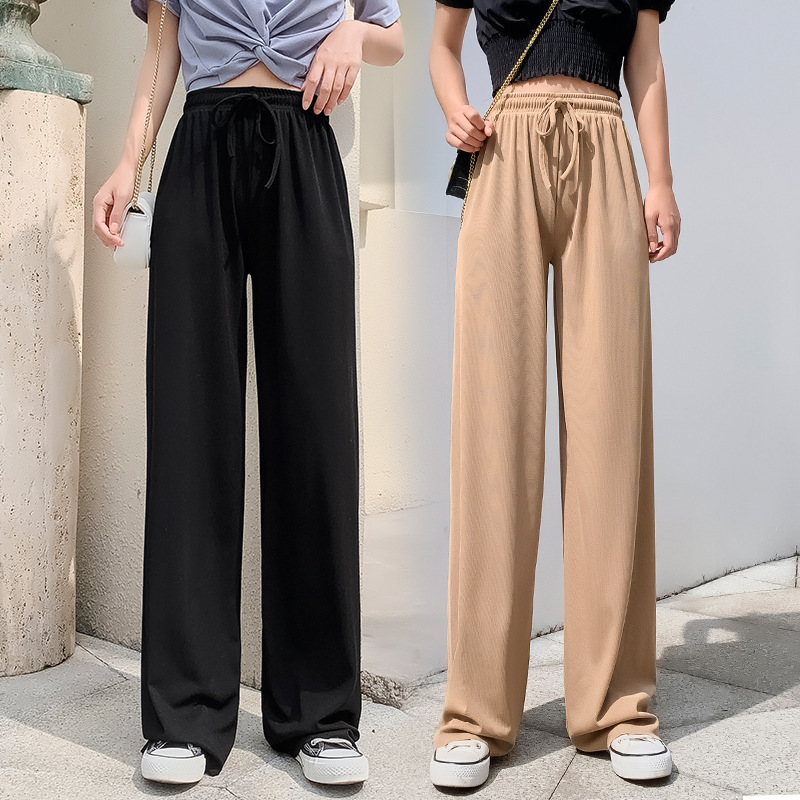 Ice Silk Wide-Leg Pants Women's Summer Thin 2023 New High Waist Drooping Slimming and Straight Loose Mopping Casual Pants