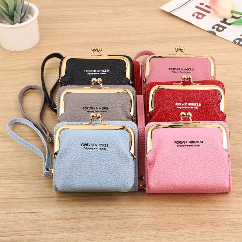 new ladies‘ purse wrist strap short coin purse korean style coin clip bag multi-card-slot card holder wallet