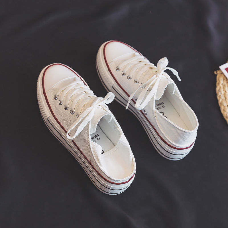 夏季薄款小众脚踩厚底帆布鞋女2021年新款春秋布鞋小白鞋布鞋球鞋