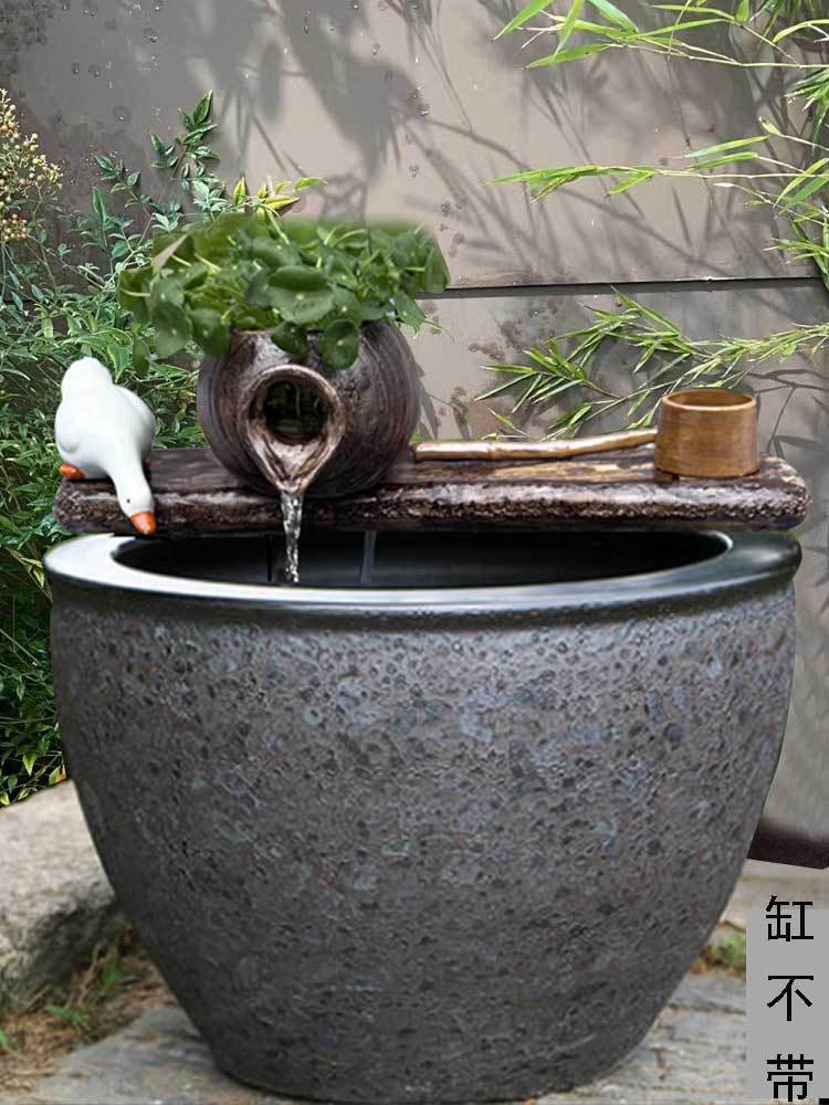 70yf鱼缸陶罐流水循环过滤陶瓷摆件水缸石槽水景庭院搭配造景装饰