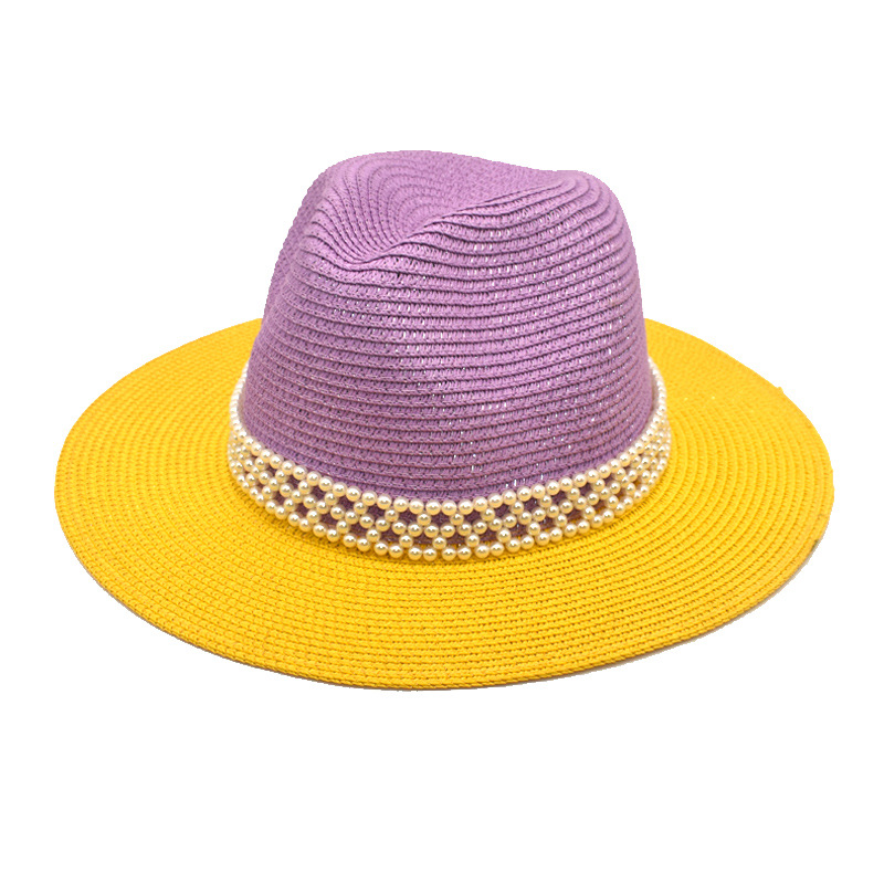 Summer Fashion Women's Straw Hat Classic Style Pearl Accessories Top Hat Foreign Trade Beach Hat Sun Protection Sun Hat Sun Hat